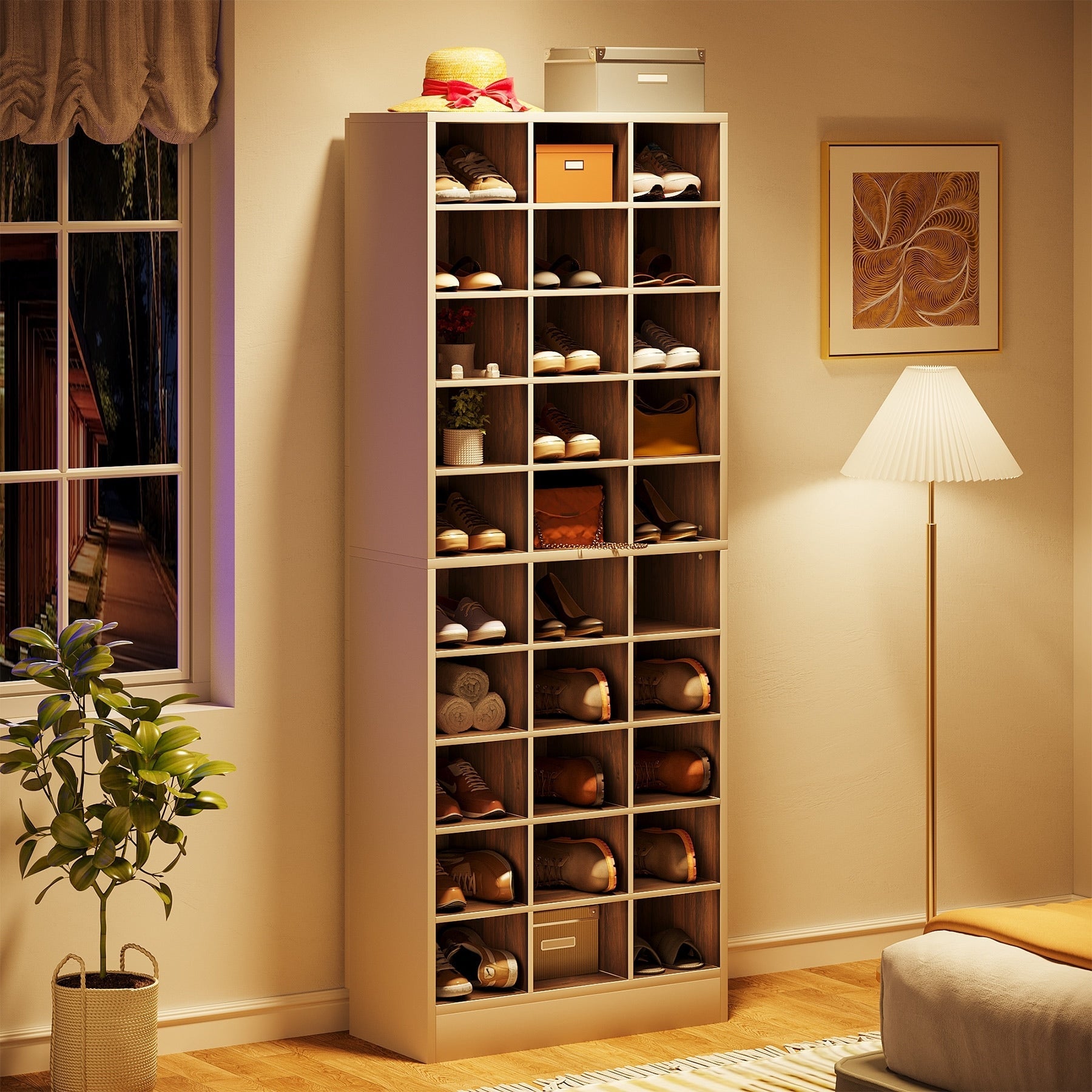 Hoher Schuhschrank für 30 Paar Schuhe, 10-stöckiges weißes Schuhregal aus Holz für Kleiderschrank und Eingangsbereich – 10-stöckig