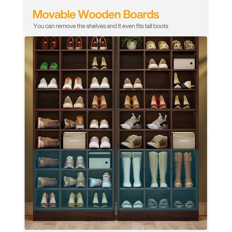Hoher Schuhschrank für 30 Paar Schuhe, 10-stöckiges weißes Schuhregal aus Holz für Kleiderschrank und Eingangsbereich – 10-stöckig