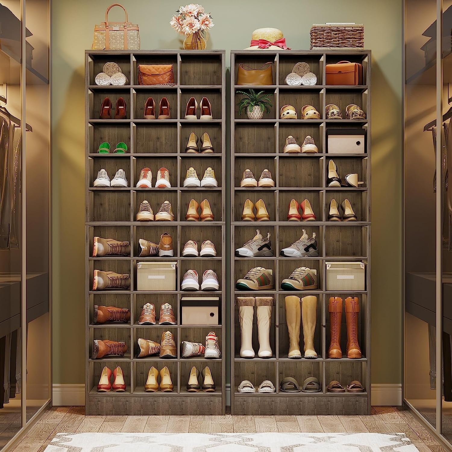 Hoher Schuhschrank für 30 Paar Schuhe, 10-stöckiges weißes Schuhregal aus Holz für Kleiderschrank und Eingangsbereich – 10-stöckig