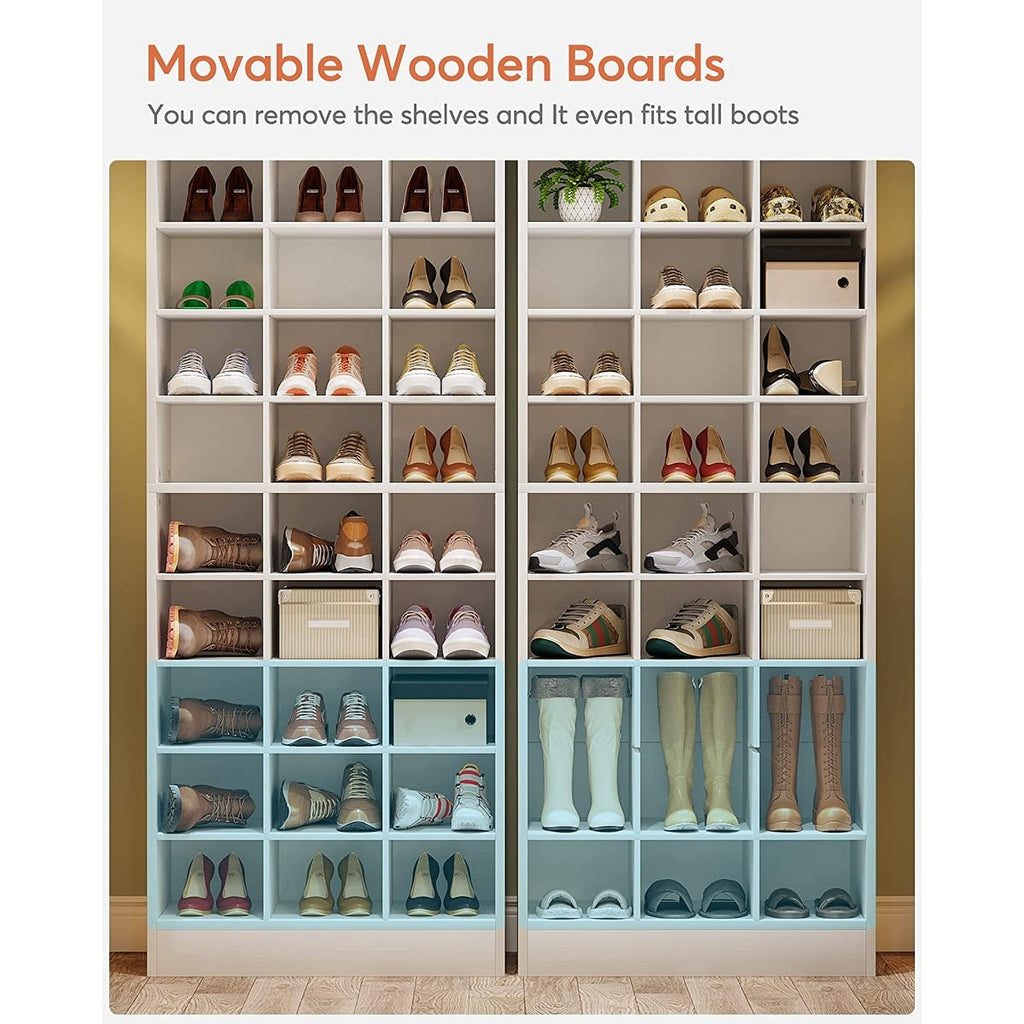 Hoher Schuhschrank für 30 Paar Schuhe, 10-stöckiges weißes Schuhregal aus Holz für Kleiderschrank und Eingangsbereich – 10-stöckig