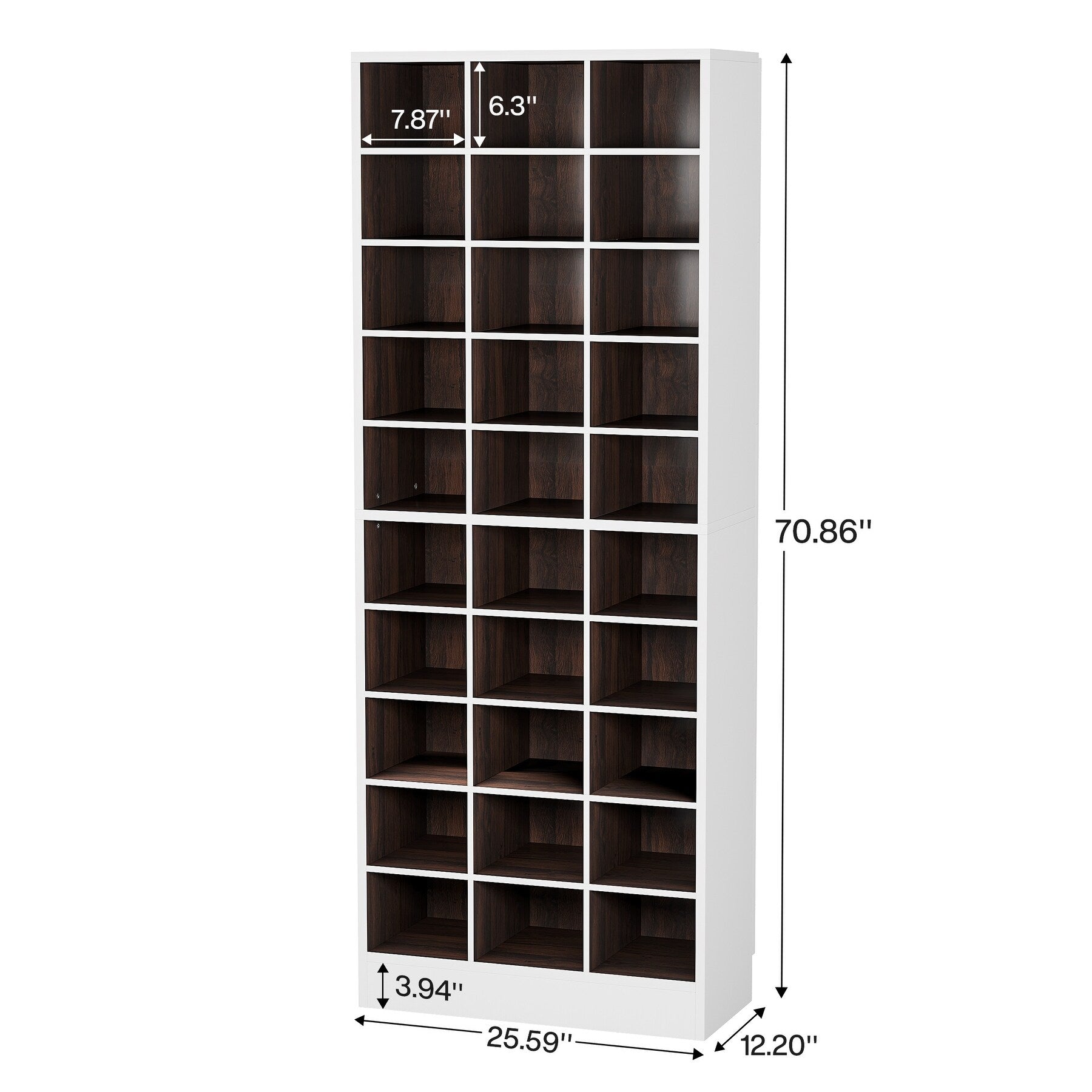 Hoher Schuhschrank für 30 Paar Schuhe, 10-stöckiges weißes Schuhregal aus Holz für Kleiderschrank und Eingangsbereich – 10-stöckig