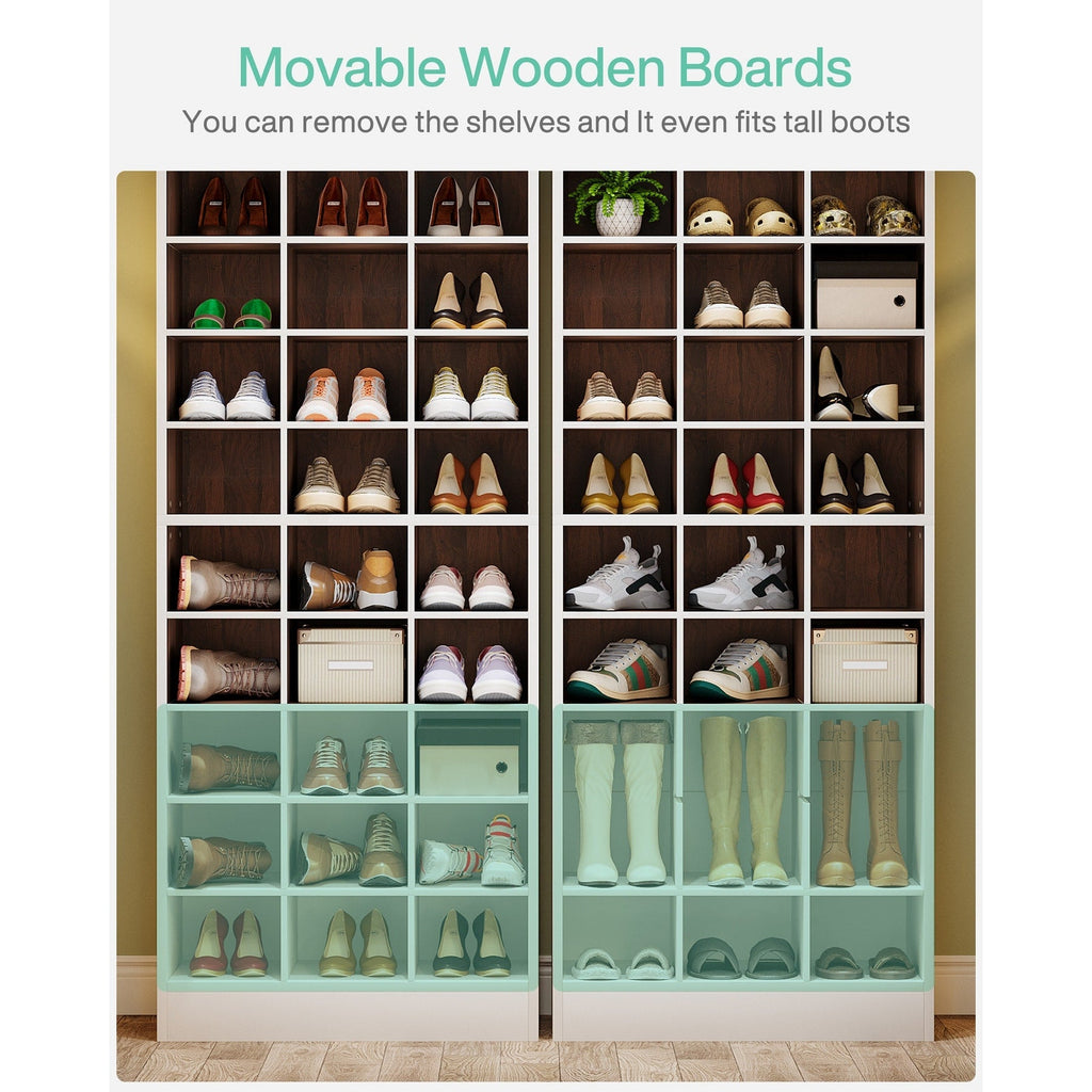 Hoher Schuhschrank für 30 Paar Schuhe, 10-stöckiges weißes Schuhregal aus Holz für Kleiderschrank und Eingangsbereich – 10-stöckig