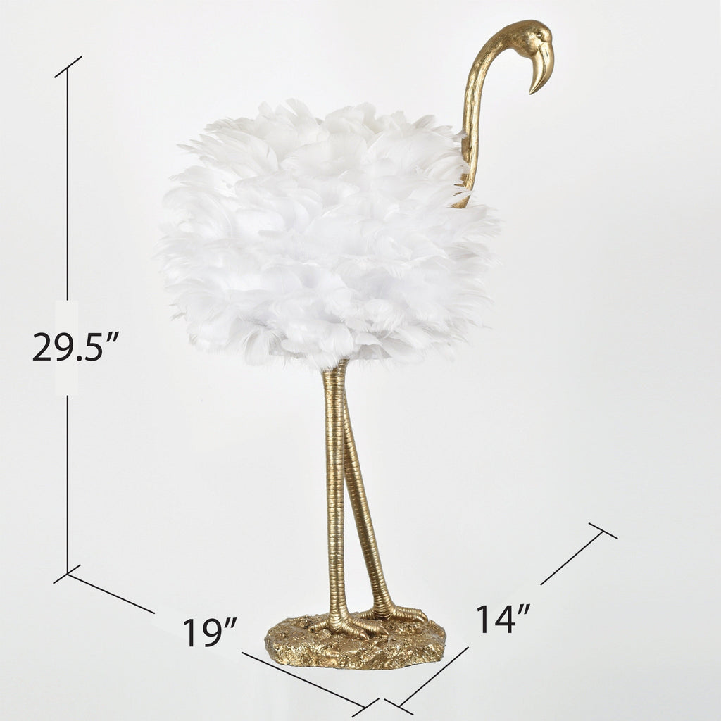 Flamingo-Tischleuchte – Weiß und Gold – 30,5 cm hoch – 30 cm hoch x 19 cm breit x 14 cm tief