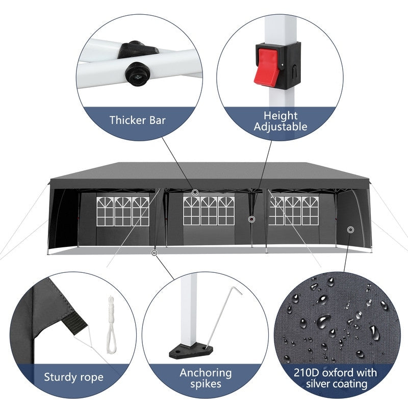 30x10FT Pop-up Oxford-Gewebe mit 8 Sandsäcken und 8 Seitenwänden mit Schleppersack-Überdachung - 30x10x8,8FT(BDH)