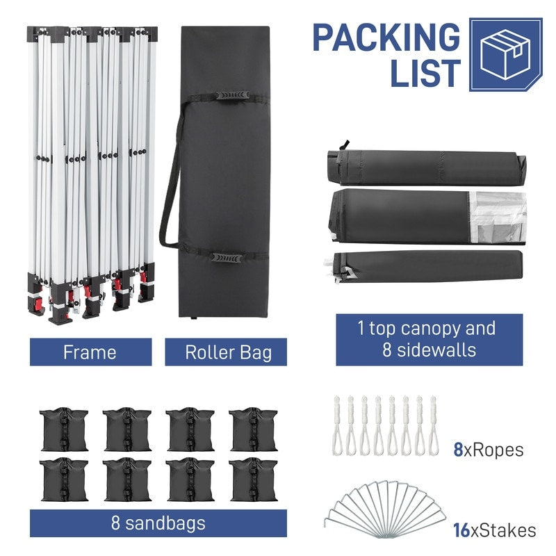 30x10FT Pop-up Oxford-Gewebe mit 8 Sandsäcken und 8 Seitenwänden mit Schleppersack-Überdachung - 30x10x8,8FT(BDH)