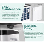 Luftentfeuchter für 3500 Quadratfuß (ca. 325 m²) große Räume wie Keller, Wohnräume, große Zimmer und Schlafzimmer sowie Garagen – geräuscharm