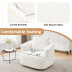 360°-Drehsessel, 38,2 cm breiter Bouclé-Akzentsessel mit Zierkissen, gepolsterter Sessel in Fassform mit geschwungenen Armlehnen