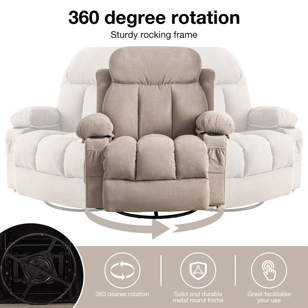 360° drehbarer Relaxsessel mit Massagefunktion, Heizung, USB-Anschluss und Getränkehaltern
