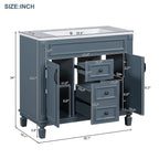 Moderner 36-Zoll-Waschtisch mit Aufsatzwaschbecken und Spiegelschrank, 2 Türen und 2 Schubladen