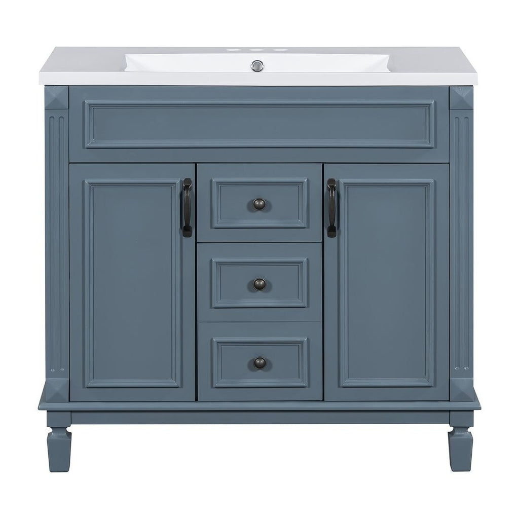 Moderner 36-Zoll-Waschtisch mit Aufsatzwaschbecken und Spiegelschrank, 2 Türen und 2 Schubladen