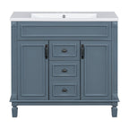 Moderner 36-Zoll-Waschtisch mit Aufsatzwaschbecken und Spiegelschrank, 2 Türen und 2 Schubladen