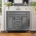 Moderner 36-Zoll-Waschtisch mit Aufsatzwaschbecken und Spiegelschrank, 2 Türen und 2 Schubladen