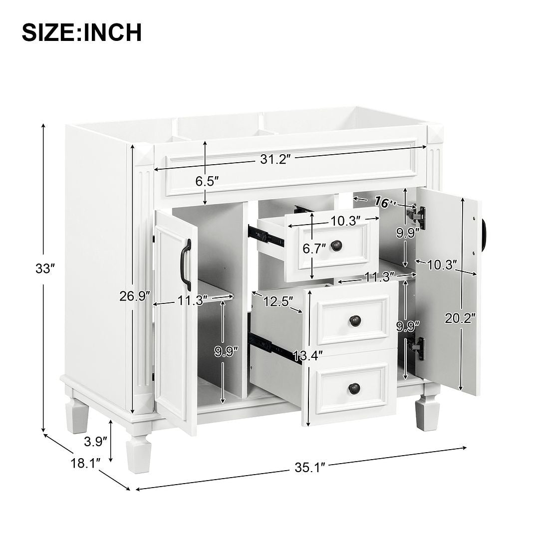 Moderner 36-Zoll-Waschtisch mit Aufsatzwaschbecken und Spiegelschrank, 2 Türen und 2 Schubladen