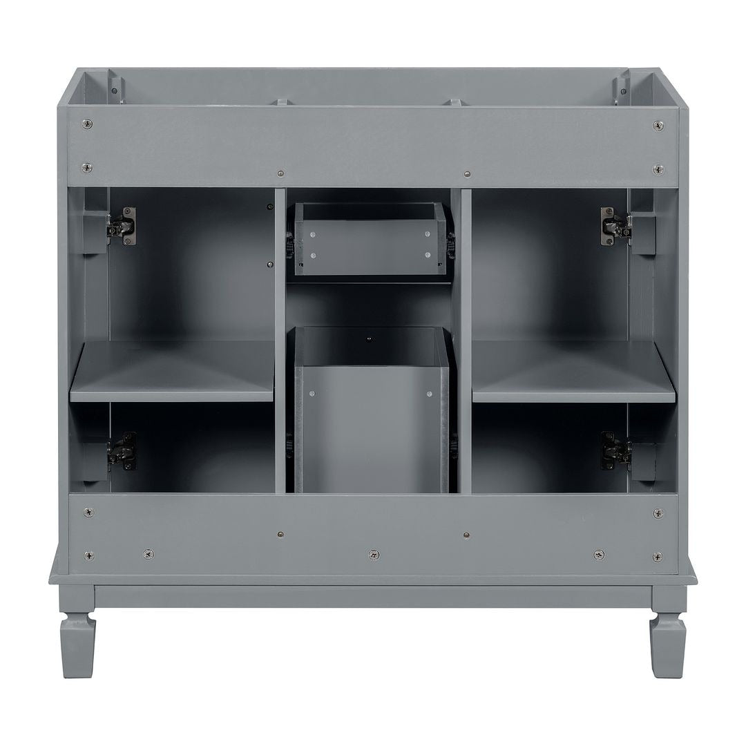 Moderner 36-Zoll-Waschtisch mit Aufsatzwaschbecken und Spiegelschrank, 2 Türen und 2 Schubladen