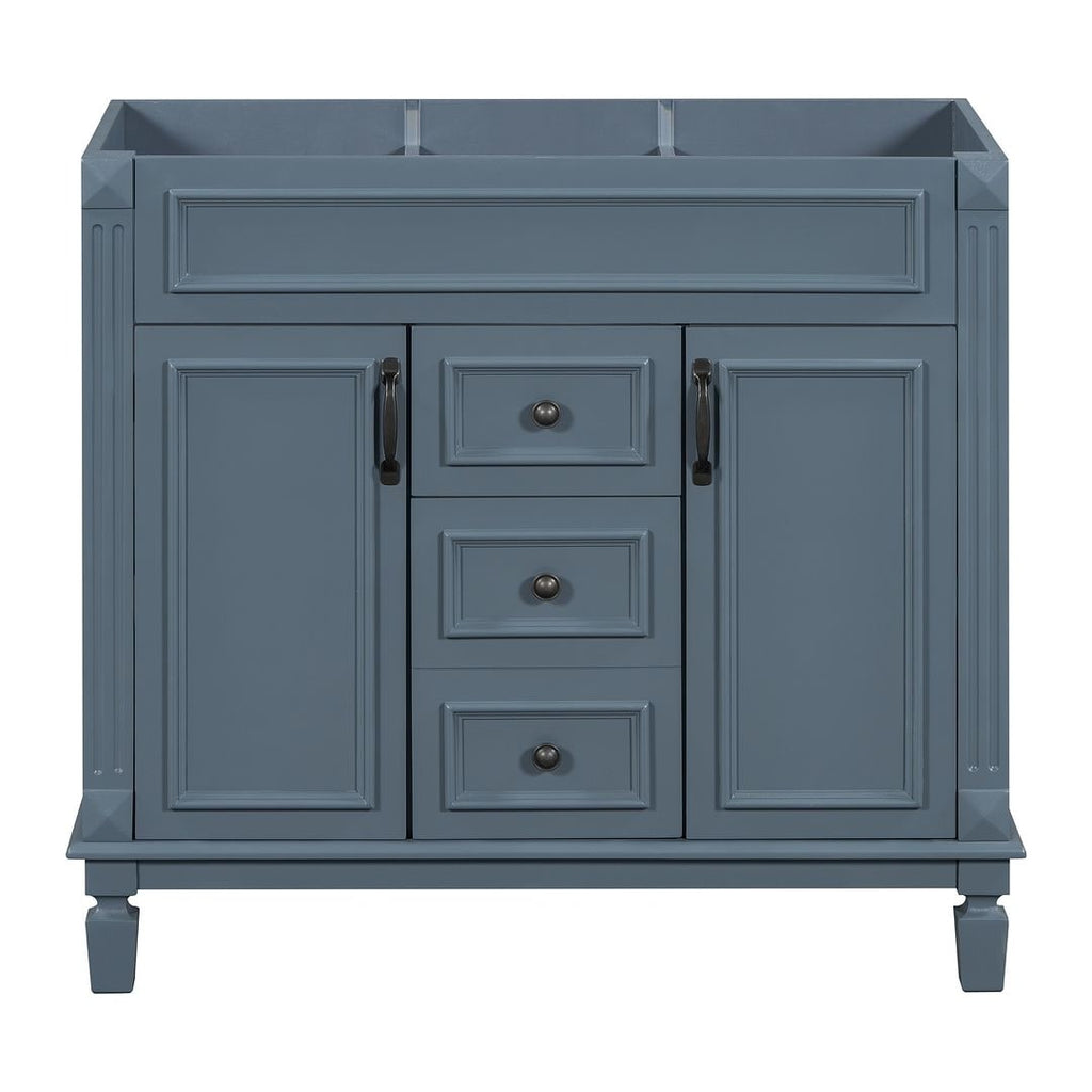 Moderner 36-Zoll-Waschtisch mit Aufsatzwaschbecken und Spiegelschrank, 2 Türen und 2 Schubladen