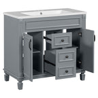 Moderner 36-Zoll-Waschtisch mit Aufsatzwaschbecken und Spiegelschrank, 2 Türen und 2 Schubladen