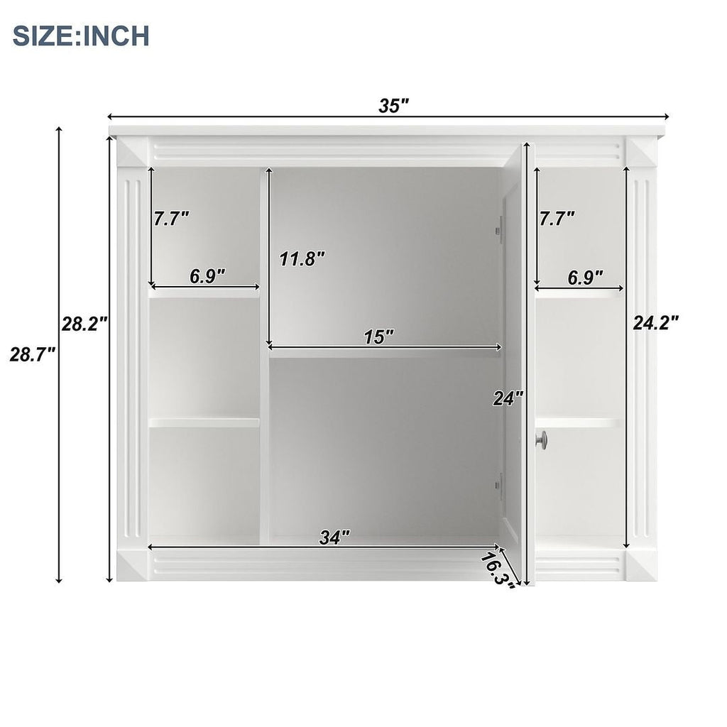 Moderner 36-Zoll-Waschtisch mit Aufsatzwaschbecken und Spiegelschrank, 2 Türen und 2 Schubladen