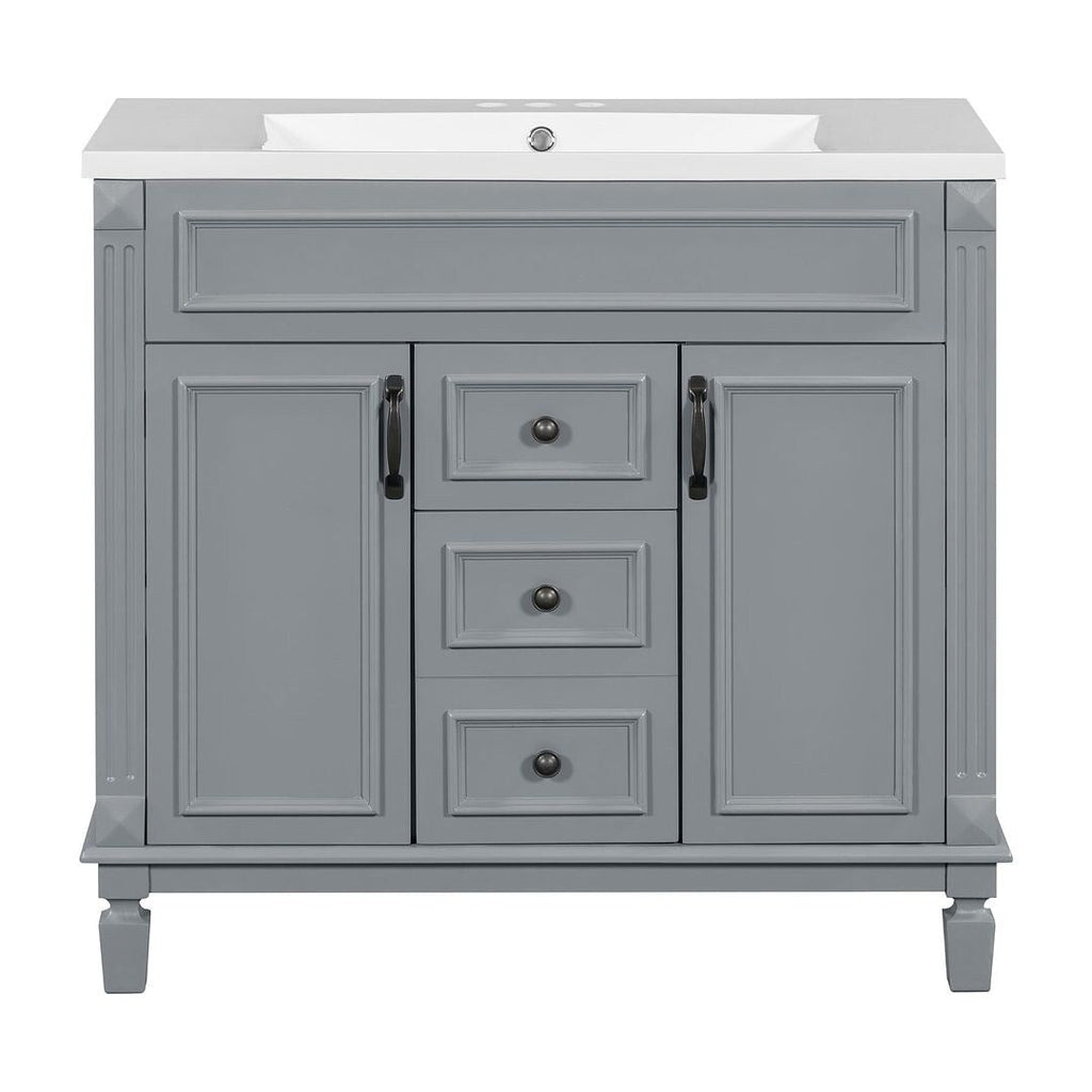 Moderner 36-Zoll-Waschtisch mit Aufsatzwaschbecken und Spiegelschrank, 2 Türen und 2 Schubladen