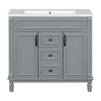 Moderner 36-Zoll-Waschtisch mit Aufsatzwaschbecken und Spiegelschrank, 2 Türen und 2 Schubladen