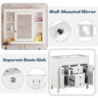 Moderner 36-Zoll-Waschtisch mit Aufsatzwaschbecken und Spiegelschrank, 2 Türen und 2 Schubladen