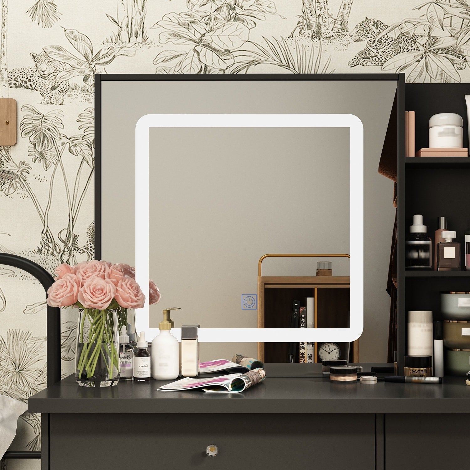 39,4 Zoll breites Schminktisch-Set mit Hocker und Spiegel