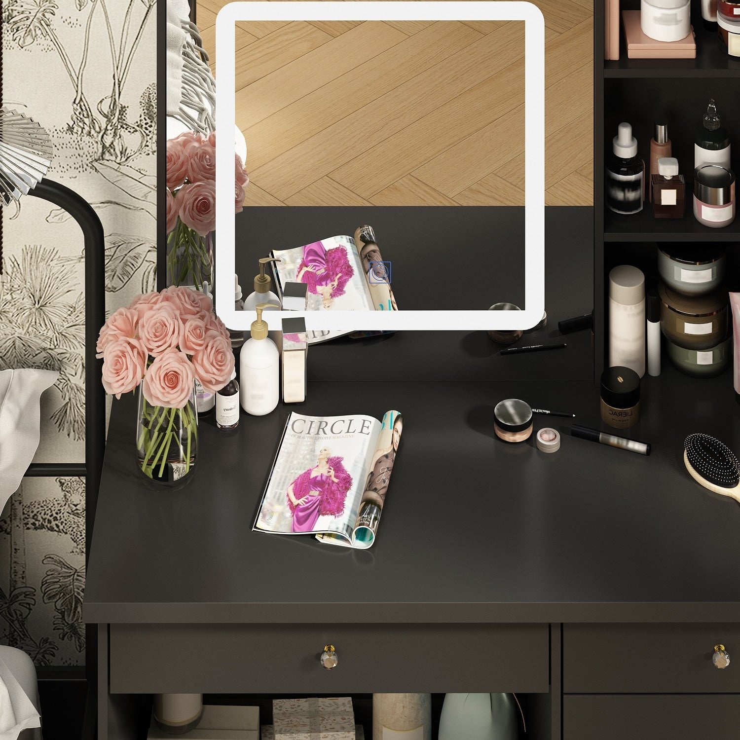 39,4 Zoll breites Schminktisch-Set mit Hocker und Spiegel