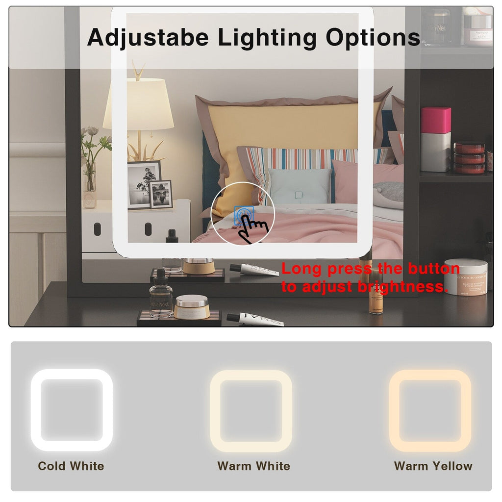 39,4 Zoll breites Schminktisch-Set mit Hocker und Spiegel