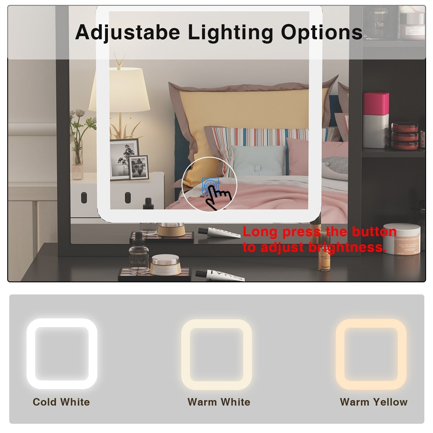 39,4 Zoll breites Schminktisch-Set mit Hocker und Spiegel