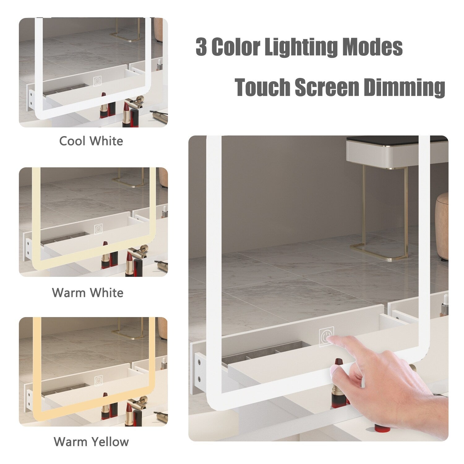 39,4 Zoll breites Schminktisch-Set mit Hocker und Spiegel