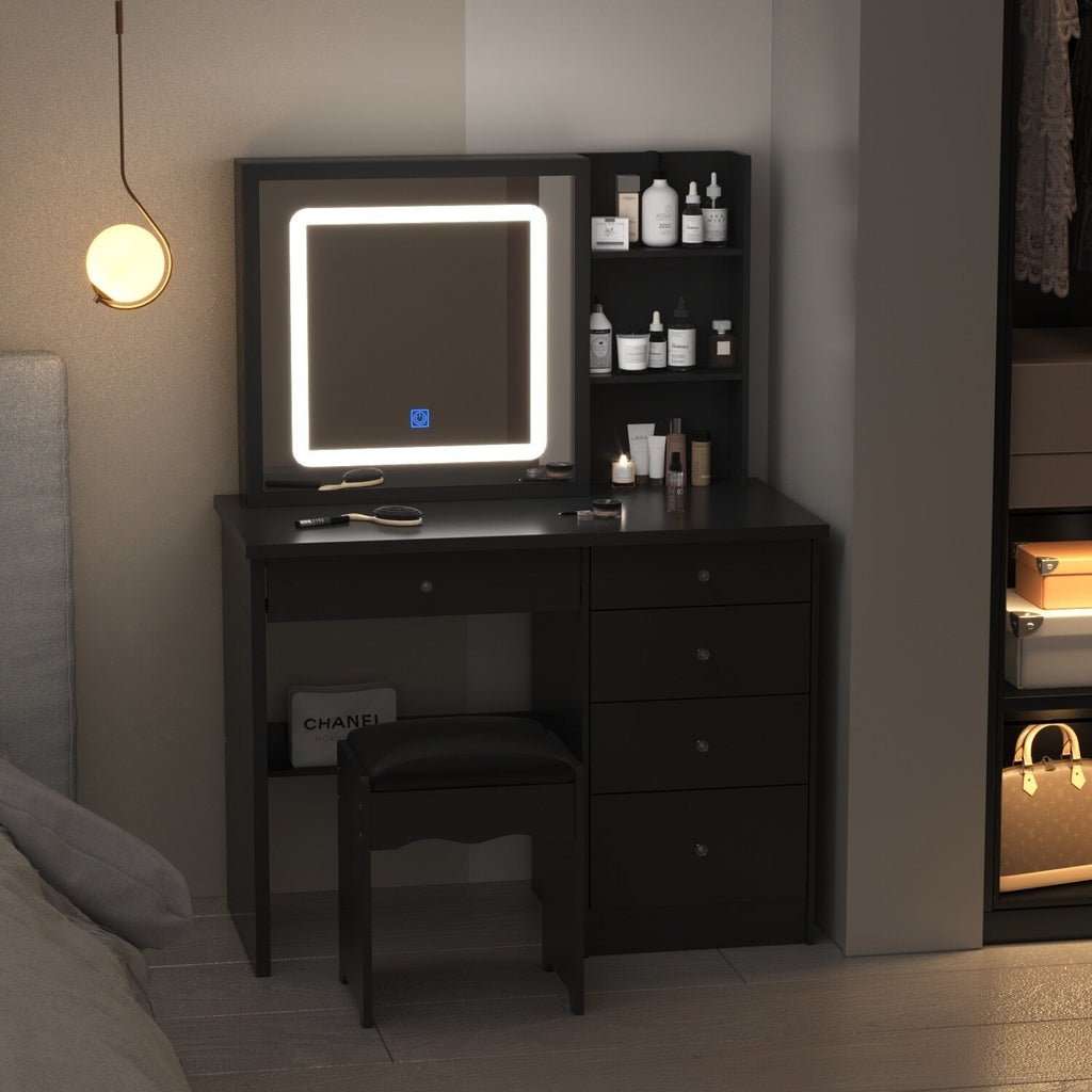 39,4 Zoll breites Schminktisch-Set mit Hocker und Spiegel