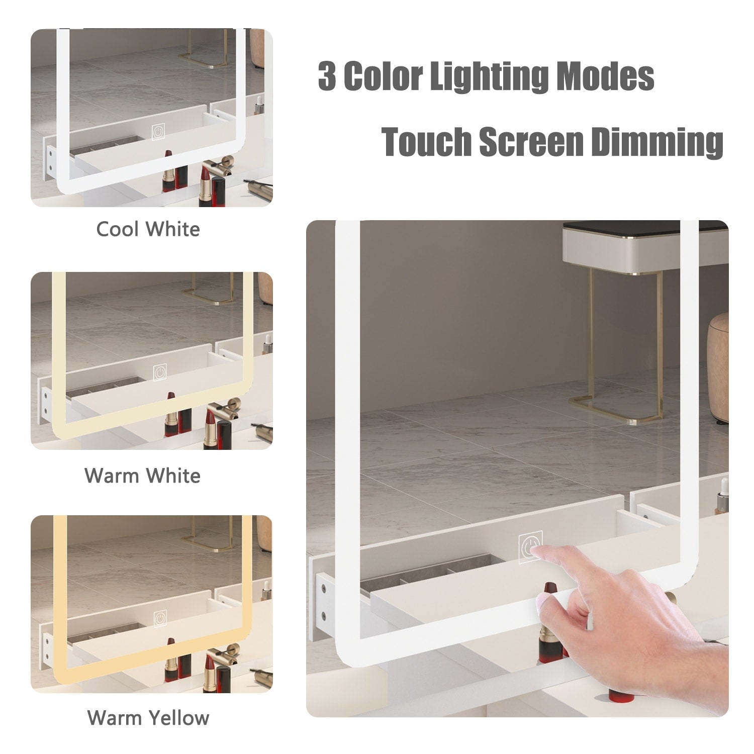 39,4 Zoll breites Schminktisch-Set mit Hocker und Spiegel