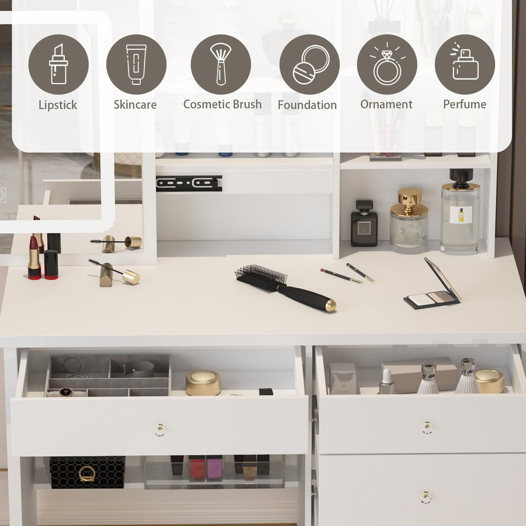 39,4 Zoll breites Schminktisch-Set mit Hocker und Spiegel