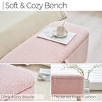 39,5 cm große, cremeweiße Bouclé-Aufbewahrungsbank mit Sherpa-Fleece, auch als Fußstütze oder Betthocker geeignet, für Wohnzimmer und Schlafzimmer, mit Holzbeinen