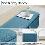 39,5 cm große, cremeweiße Bouclé-Aufbewahrungsbank mit Sherpa-Fleece, auch als Fußstütze oder Betthocker geeignet, für Wohnzimmer und Schlafzimmer, mit Holzbeinen