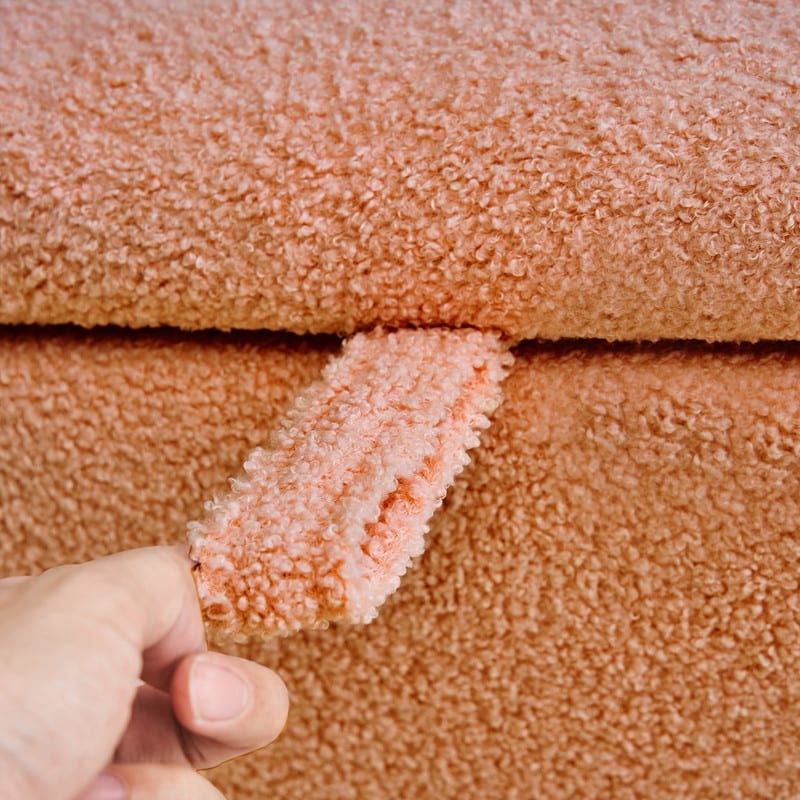 39,5 cm große, cremeweiße Bouclé-Aufbewahrungsbank mit Sherpa-Fleece, auch als Fußstütze oder Betthocker geeignet, für Wohnzimmer und Schlafzimmer, mit Holzbeinen