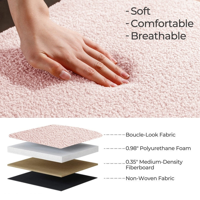 39,5 cm große, cremeweiße Bouclé-Aufbewahrungsbank mit Sherpa-Fleece, auch als Fußstütze oder Betthocker geeignet, für Wohnzimmer und Schlafzimmer, mit Holzbeinen