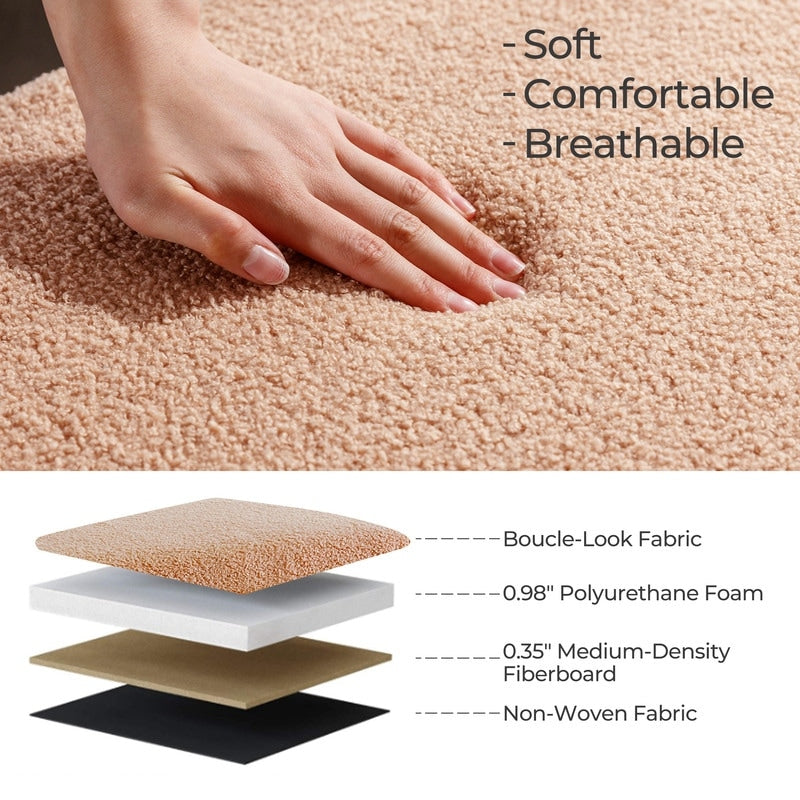 39,5 cm große, cremeweiße Bouclé-Aufbewahrungsbank mit Sherpa-Fleece, auch als Fußstütze oder Betthocker geeignet, für Wohnzimmer und Schlafzimmer, mit Holzbeinen