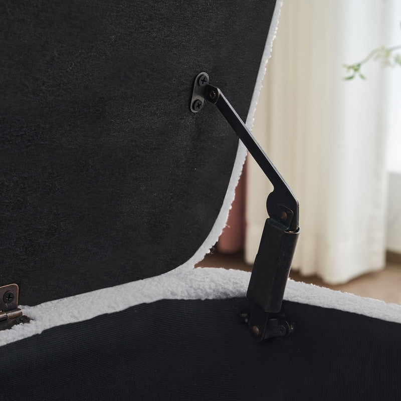 39,5 cm große, cremeweiße Bouclé-Aufbewahrungsbank mit Sherpa-Fleece, auch als Fußstütze oder Betthocker geeignet, für Wohnzimmer und Schlafzimmer, mit Holzbeinen