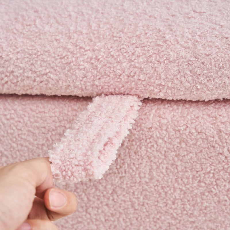 39,5 cm große, cremeweiße Bouclé-Aufbewahrungsbank mit Sherpa-Fleece, auch als Fußstütze oder Betthocker geeignet, für Wohnzimmer und Schlafzimmer, mit Holzbeinen