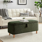 39,5 cm große, cremeweiße Bouclé-Aufbewahrungsbank mit Sherpa-Fleece, auch als Fußstütze oder Betthocker geeignet, für Wohnzimmer und Schlafzimmer, mit Holzbeinen