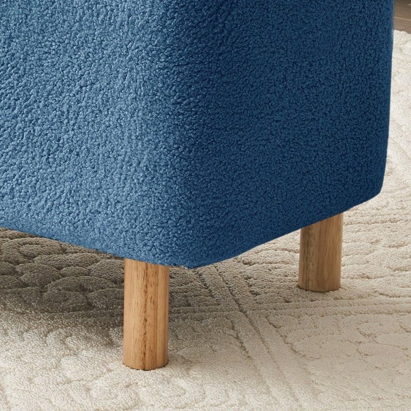 39,5 cm große, cremeweiße Bouclé-Aufbewahrungsbank mit Sherpa-Fleece, auch als Fußstütze oder Betthocker geeignet, für Wohnzimmer und Schlafzimmer, mit Holzbeinen