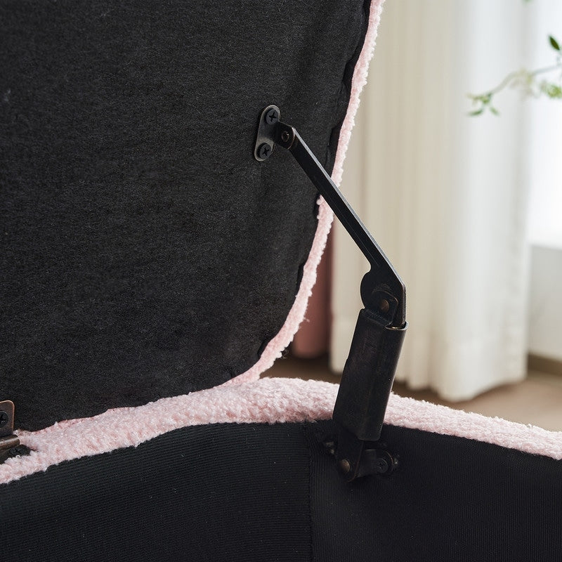 39,5 cm große, cremeweiße Bouclé-Aufbewahrungsbank mit Sherpa-Fleece, auch als Fußstütze oder Betthocker geeignet, für Wohnzimmer und Schlafzimmer, mit Holzbeinen