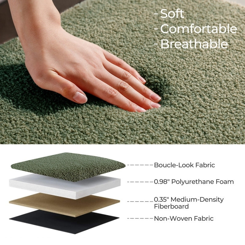 39,5 cm große, cremeweiße Bouclé-Aufbewahrungsbank mit Sherpa-Fleece, auch als Fußstütze oder Betthocker geeignet, für Wohnzimmer und Schlafzimmer, mit Holzbeinen