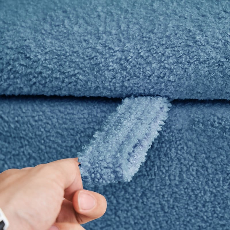 39,5 cm große, cremeweiße Bouclé-Aufbewahrungsbank mit Sherpa-Fleece, auch als Fußstütze oder Betthocker geeignet, für Wohnzimmer und Schlafzimmer, mit Holzbeinen