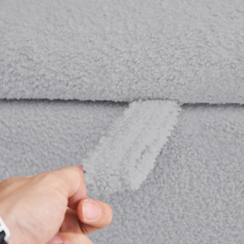 39,5 cm große, cremeweiße Bouclé-Aufbewahrungsbank mit Sherpa-Fleece, auch als Fußstütze oder Betthocker geeignet, für Wohnzimmer und Schlafzimmer, mit Holzbeinen