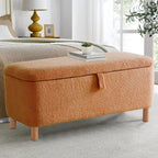 39,5 cm große, cremeweiße Bouclé-Aufbewahrungsbank mit Sherpa-Fleece, auch als Fußstütze oder Betthocker geeignet, für Wohnzimmer und Schlafzimmer, mit Holzbeinen