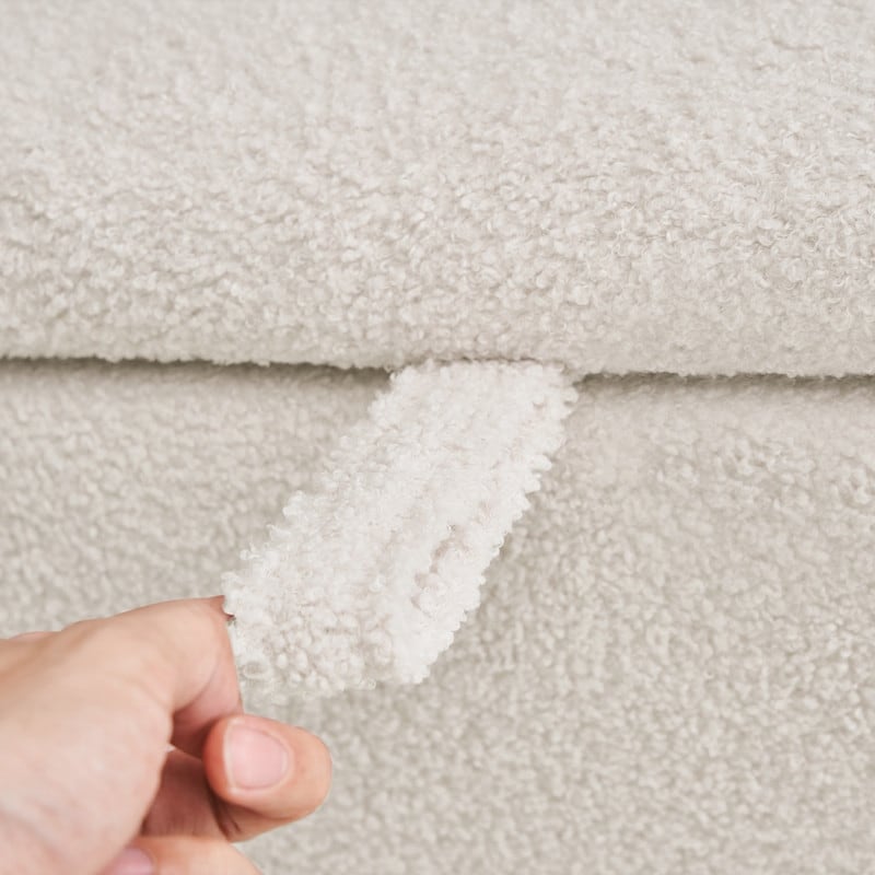 39,5 cm große, cremeweiße Bouclé-Aufbewahrungsbank mit Sherpa-Fleece, auch als Fußstütze oder Betthocker geeignet, für Wohnzimmer und Schlafzimmer, mit Holzbeinen