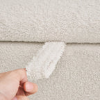 39,5 cm große, cremeweiße Bouclé-Aufbewahrungsbank mit Sherpa-Fleece, auch als Fußstütze oder Betthocker geeignet, für Wohnzimmer und Schlafzimmer, mit Holzbeinen