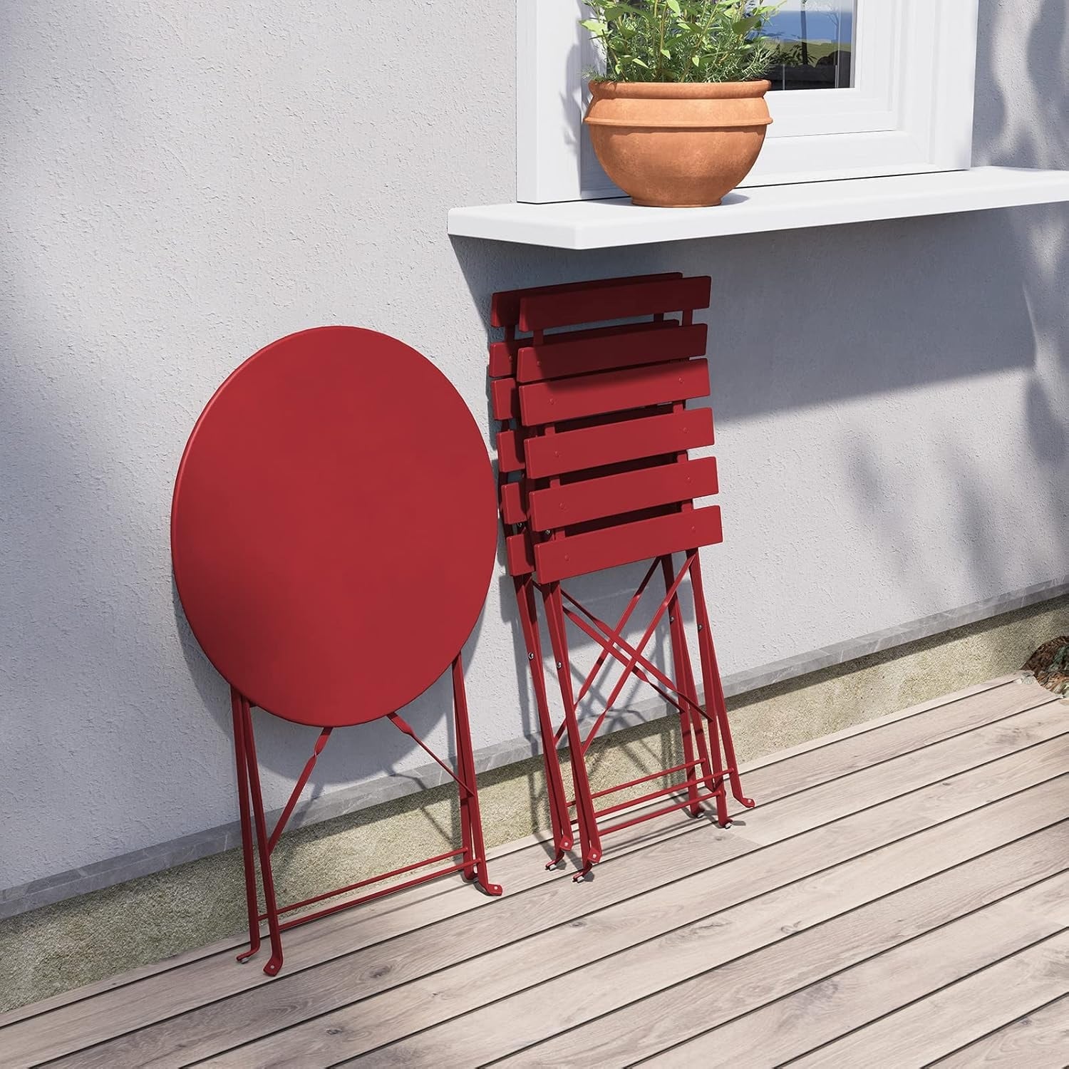3-teiliges, klappbares Bistro-Set aus Metall, wetterbeständiges Sitzset für drinnen und draußen, für Terrasse, Garten