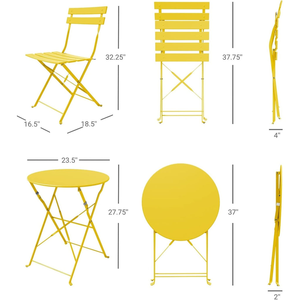 3-teiliges, klappbares Bistro-Set aus Metall, wetterbeständiges Sitzset für drinnen und draußen, für Terrasse, Garten